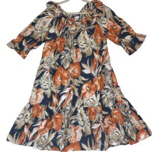 Hilo Hattie Hawaiian Dress Muumuu Floral Print Off-Shoulder Ruffled Hem L